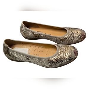 Mephisto Emilie Leather Air-Relax Snakeskin Pattern Ballet Flats Sz 10.5 Gold